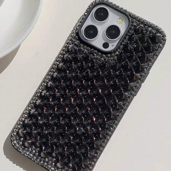 🖤 Edgy Studded iPhone 16 Pro Max Case | Rhinestone Punk Aesthetic 🖤 - Picture 1 of 4